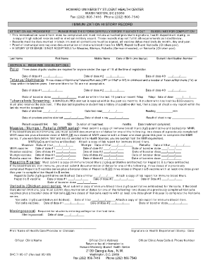 Howard University Immunization History Record