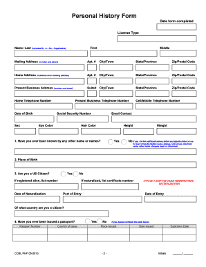 Clark County Business License Personal History Form