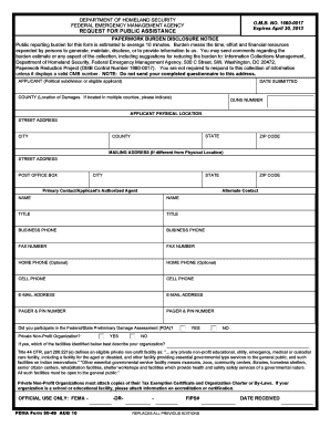 FEMA Form 90-49 Request for Public Assistance