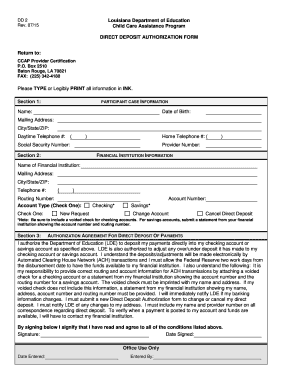 Louisiana Child Care Direct Deposit Authorization