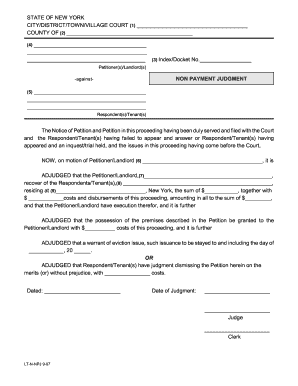 New York Non-Payment Judgment