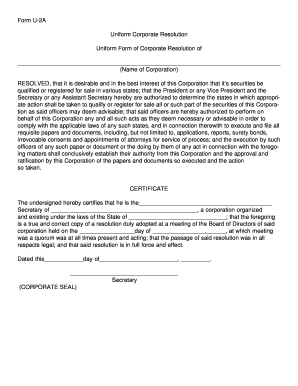 Uniform Corporate Resolution Form U-2A