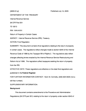 IRS Return of Property Regulation