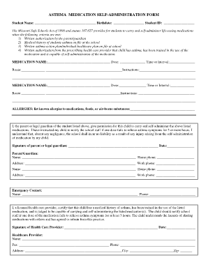 Asthma Medication Self-Administration Form