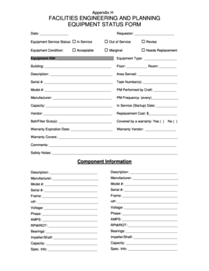 Facilities Engineering Equipment Status Form