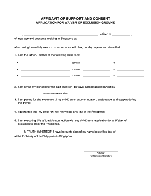 Affidavit of Support and Consent for Child Travel