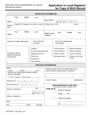 New York Birth Record Application