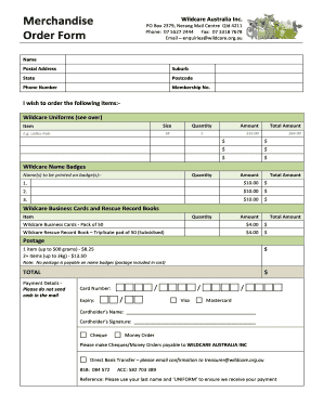 Wildcare Australia Order Form