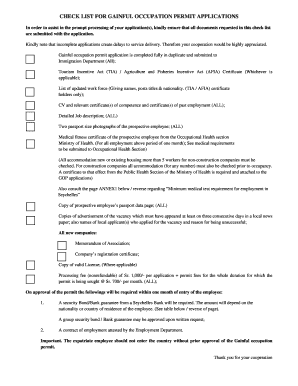 Gainful Occupation Permit Application