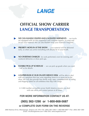 Lange Transportation Order Form