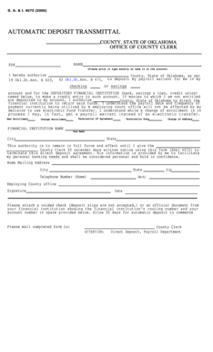 Oklahoma Automatic Deposit Transmittal Form