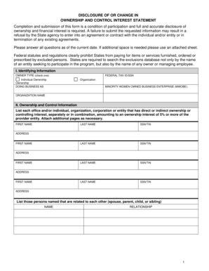 Disclosure of Ownership and Control Interest Statement