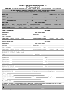 Pediatric Gastroenterology Patient Registration Form