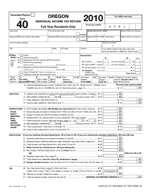 Oregon Individual Income Tax Return Form 40