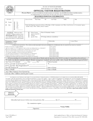 New Hampshire Official Visitor Registration Form