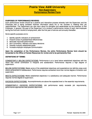 Prairie View A&M University Non-Supervisory Performance Review Form
