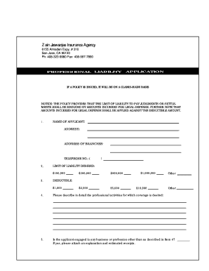 Professional Liability Insurance Application