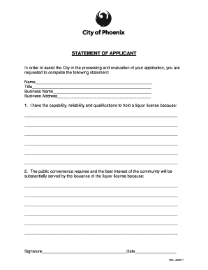 Liquor License Application Statement