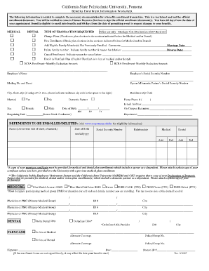 California State University Pomona Benefits Enrollment Worksheet