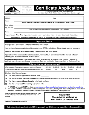 Green River College Certificate Application
