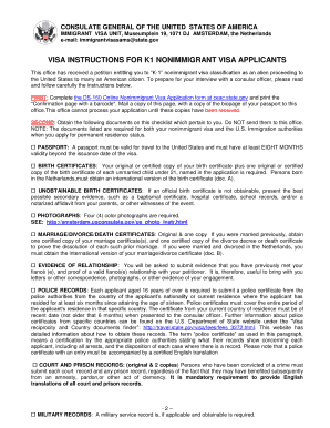 K1 Nonimmigrant Visa Application Instructions