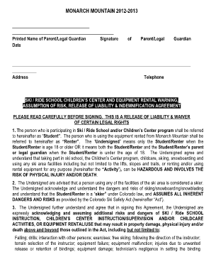 Monarch Mountain Ski School Liability Waiver