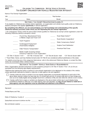 Oklahoma Tax Exempt Vehicle Registration Affidavit