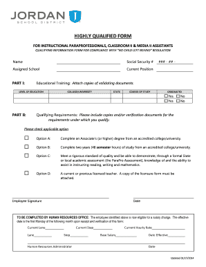 No Child Left Behind Paraprofessional Qualification Form