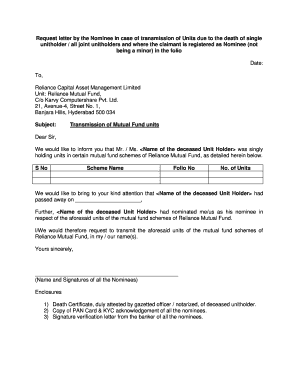 Nominee Request Letter for Mutual Fund Unit Transmission