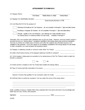 W-9 Attachment for Tax Treaty Benefits