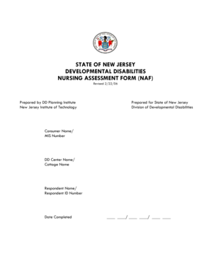 New Jersey Developmental Disabilities Nursing Assessment Form