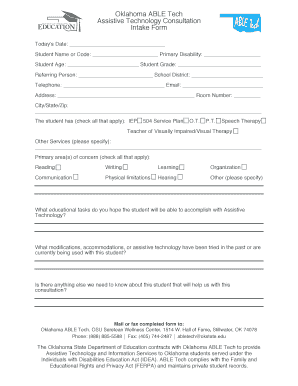 Oklahoma ABLE Tech Assistive Technology Consultation Intake Form