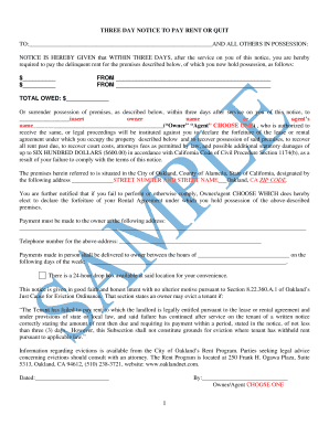 Three Day Notice to Pay Rent or Quit
