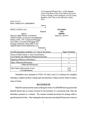 Fillable Online nycourts Defendants move pursuant to CPLR 3211a1 and 7 ...