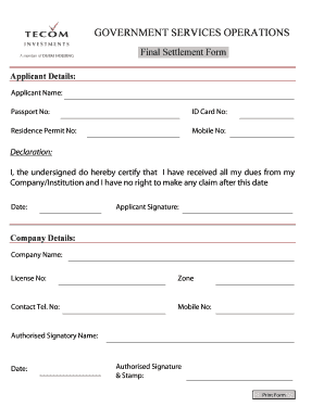Final Settlement Form