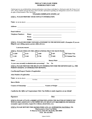 Privacy Release Form for Immigration Case