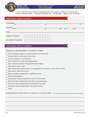 Missouri Identity Theft Complaint Form