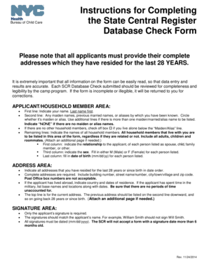 New York State Central Register Database Check Form
