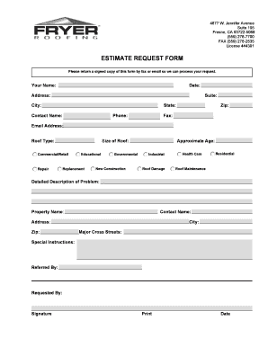Roofing Service Estimate Request Form