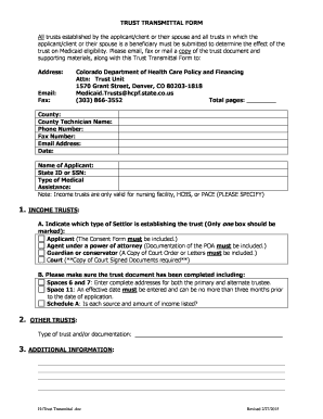 Colorado Medicaid Trust Transmittal Form