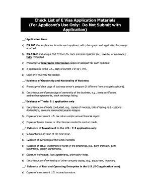 E Visa Application Materials Checklist