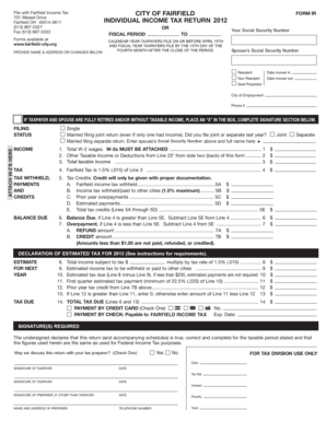 City of Fairfield Individual Income Tax Return