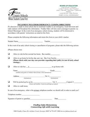 Inclement Weather Emergency Closing Form