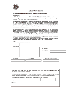 Boatmaster’s Licence Medical Report Form