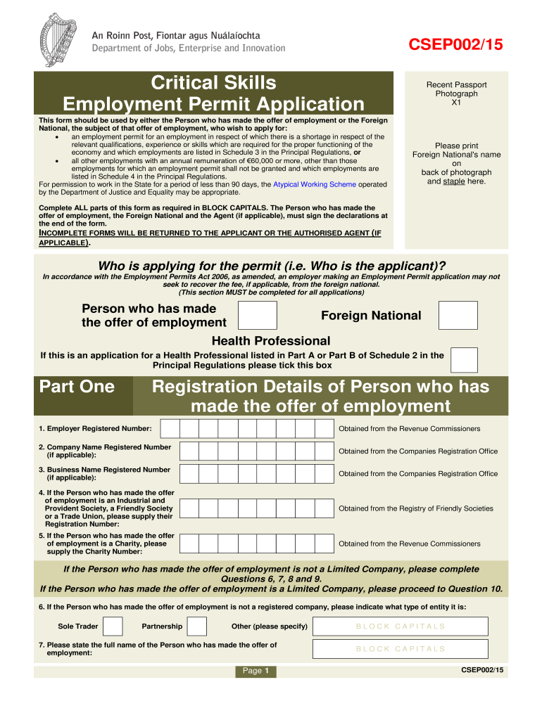 Critical Skills Permit Application Form Fill Online Printable Fillable Blank PdfFiller