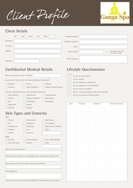 Confidential Medical Details Lifestyle Questionnaire