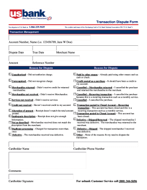 US Bank Transaction Dispute Form