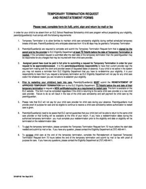 Temporary Termination and Reinstatement Request Form