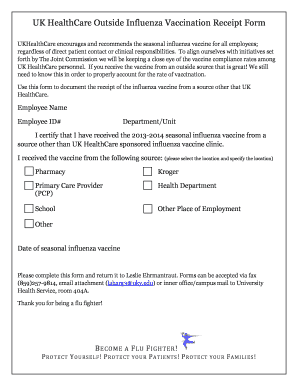 UK HealthCare Outside Influenza Vaccination Receipt Form