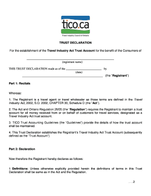 Travel Industry Act Trust Declaration
